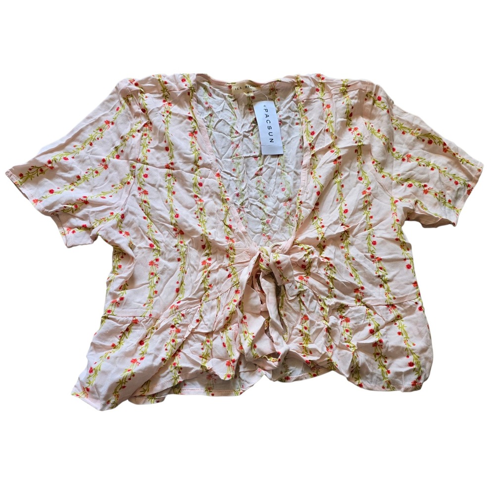 Pacsun LA Hearts Pink Floral Print Tie Front Short Sleeve Blouse‎ Top